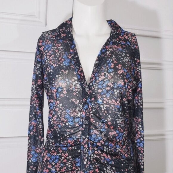 Super Soft Retro Ruched Button Down Semi Sheer Dress - Picture 6 of 11